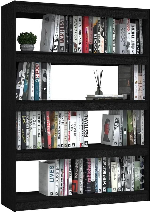 FIONERA Boekenkast kamerscherm 100x30x135 5 cm massief grenenhout zwart