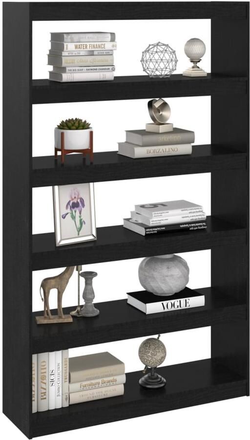 FIONERA Boekenkast kamerscherm 100x30x167 5 cm massief grenenhout zwart