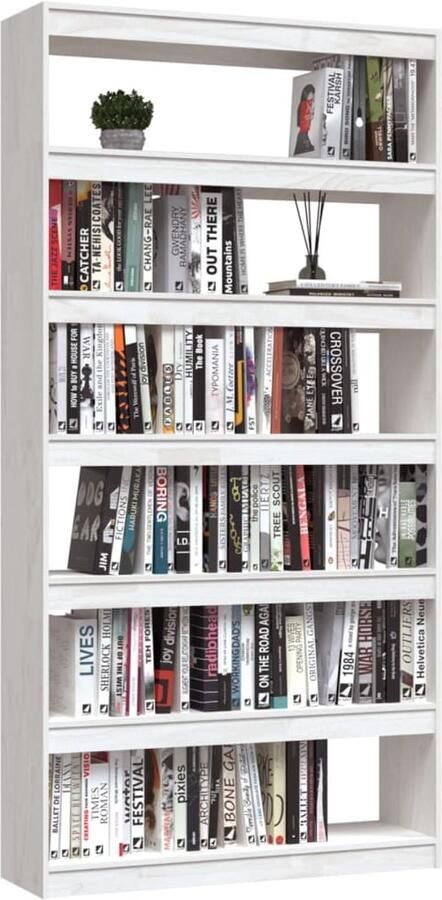 FIONERA Boekenkast kamerscherm 100x30x200 cm massief grenenhout wit