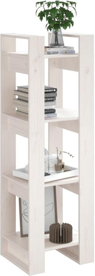 FIONERA Boekenkast kamerscherm 41x35x125 cm massief grenenhout wit