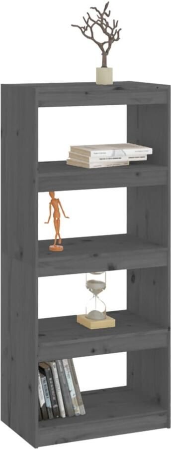 FIONERA Boekenkast kamerscherm 60x30x135 5 cm massief grenenhout grijs