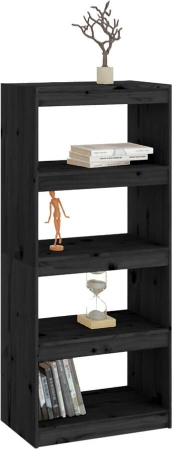 FIONERA Boekenkast kamerscherm 60x30x135 5 cm massief grenenhout zwart