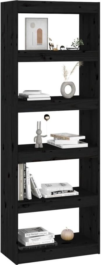 FIONERA Boekenkast kamerscherm 60x30x167 5 cm massief grenenhout zwart