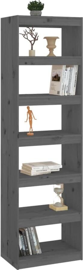 FIONERA Boekenkast kamerscherm 60x30x199 5 cm massief grenenhout grijs