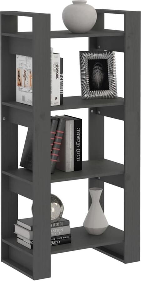 FIONERA Boekenkast kamerscherm 60x35x125 cm massief hout grijs