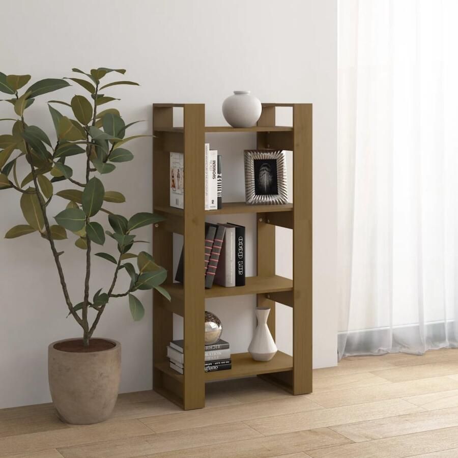 FIONERA Boekenkast kamerscherm 60x35x125 cm massief hout honingbruin