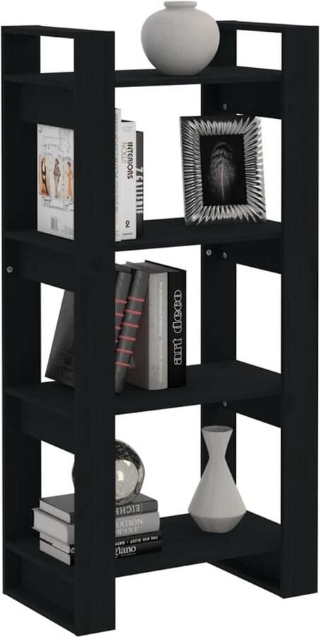 FIONERA Boekenkast kamerscherm 60x35x125 cm massief hout zwart