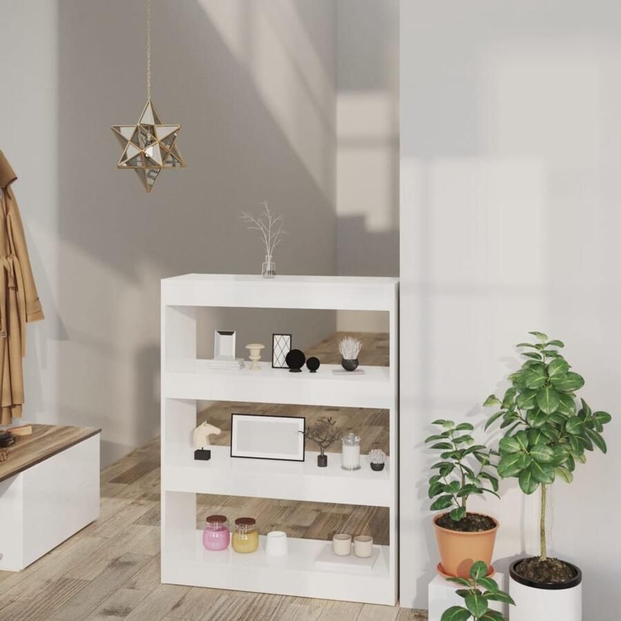 FIONERA Boekenkast kamerscherm 80x30x103 cm bewerkt hout hoogglans wit