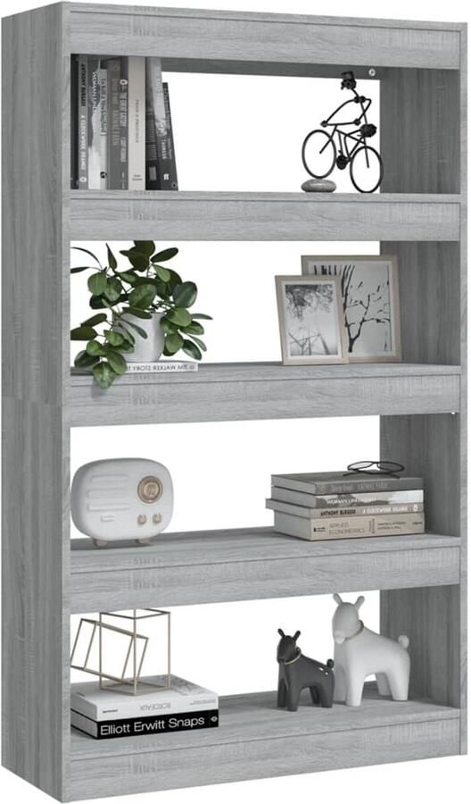 FIONERA Boekenkast kamerscherm 80x30x135 cm bewerkt hout grijs sonoma