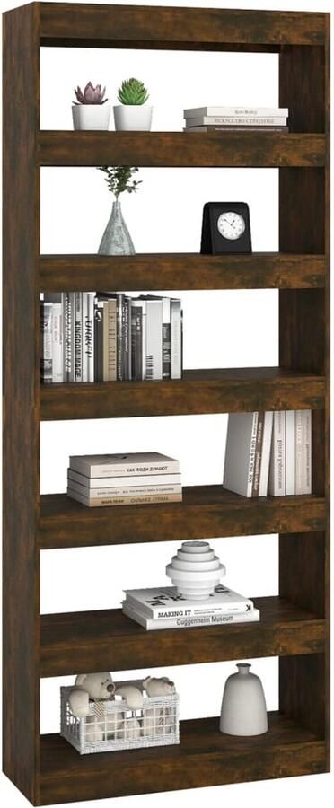 FIONERA Boekenkast kamerscherm 80x30x198 cm bewerkt hout gerookt eiken