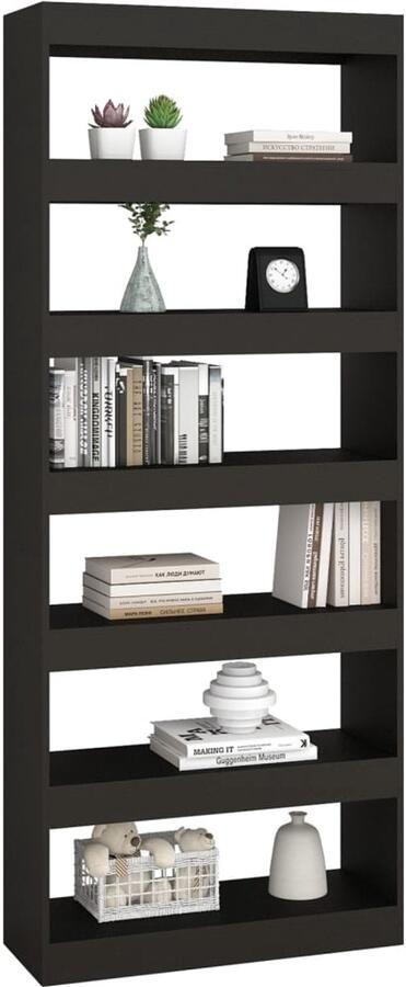 FIONERA Boekenkast kamerscherm 80x30x198 cm bewerkt hout zwart