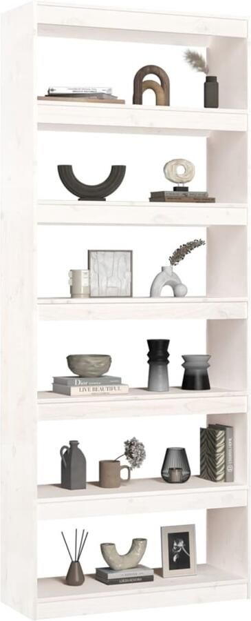 FIONERA Boekenkast kamerscherm 80x30x199 5 cm massief grenenhout wit