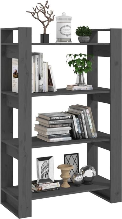 FIONERA Boekenkast kamerscherm 80x35x125 cm massief grenenhout grijs