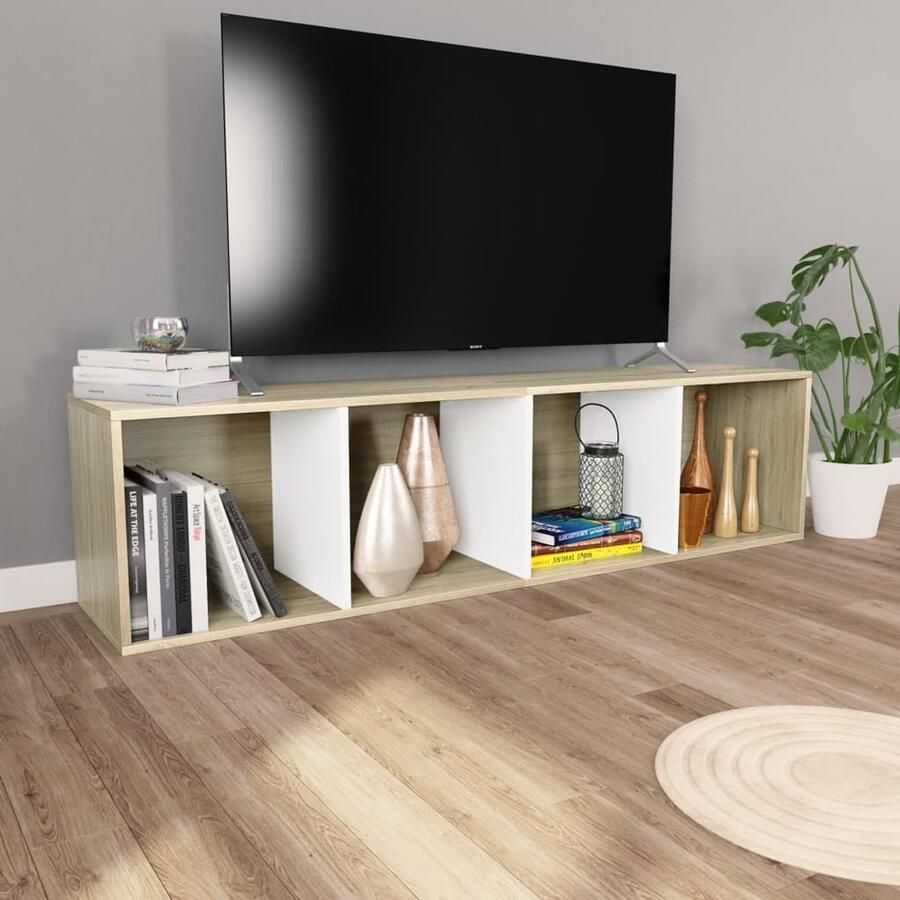 FIONERA Boekenkast tv-meubel 36x30x143cm bewerkt hout wit en eikenkleur