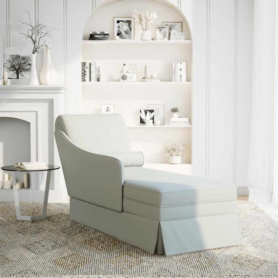 VidaXL Chaise Longue Fluweel Lichtgrijs Met Bolster Chaise Longue Loungestoel Relaxstoel Velours Fauteuil Zachte Stoel