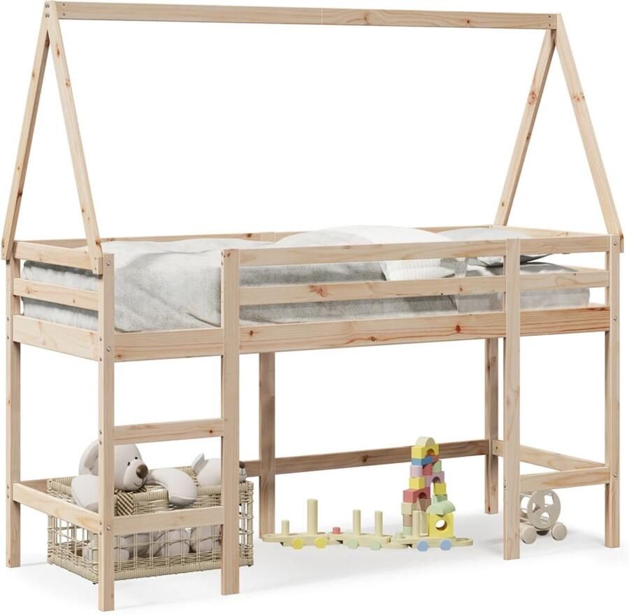 FIONERA Halfhoogslaper met ladder en bedhuis grenenhout 90x200 cm