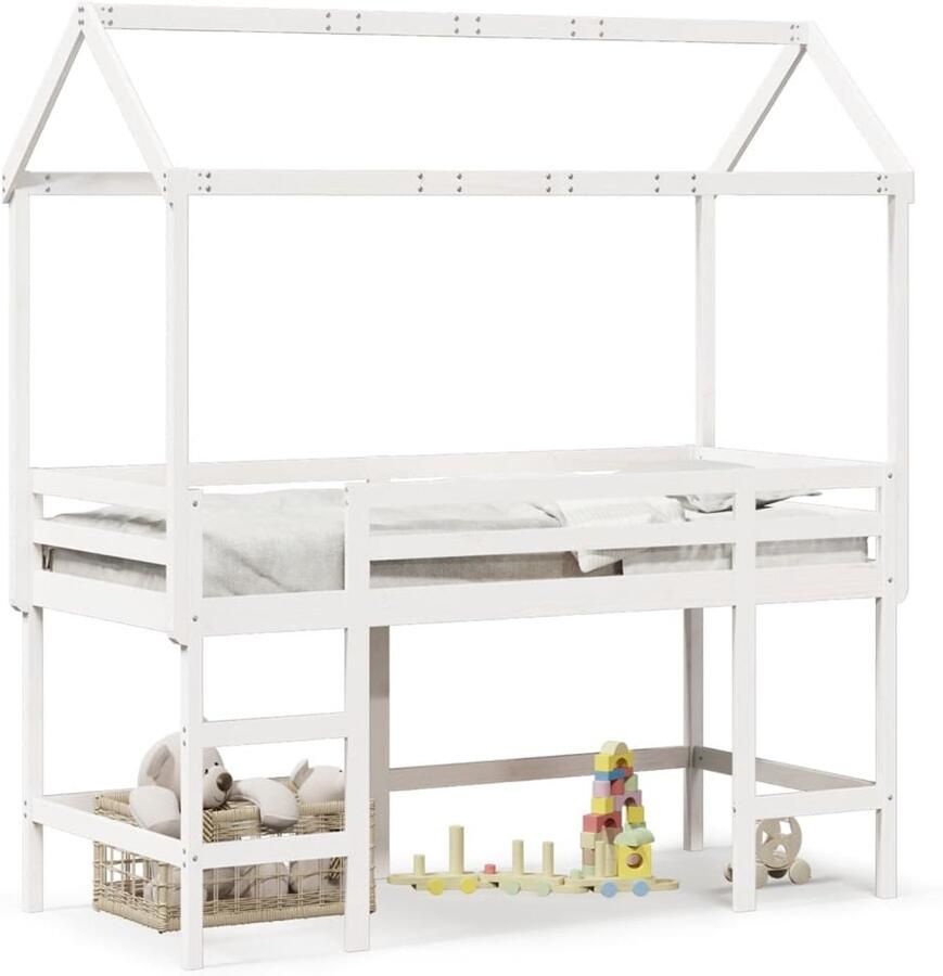 FIONERA Halfhoogslaper met ladder en bedhuis grenenhout wit 80x200 cm