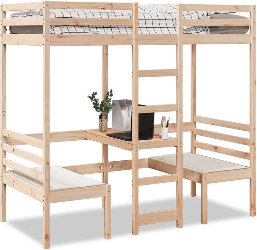 FIONERA Hoogslaper met bureau en stoelen massief grenenhout 75x190 cm