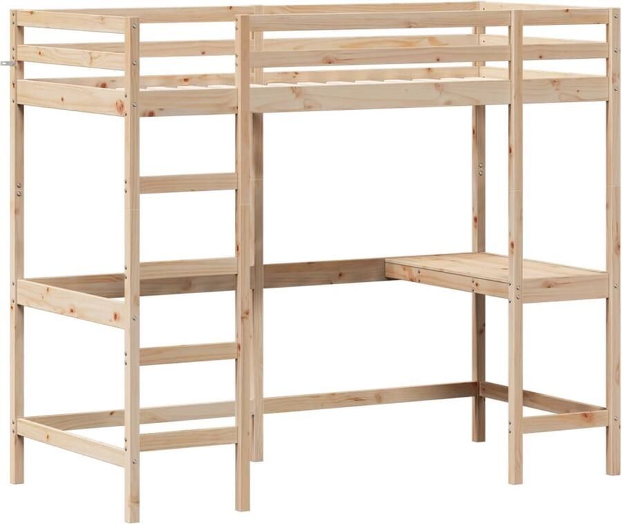 FIONERA Hoogslaper met bureau massief grenenhout 90x200 cm