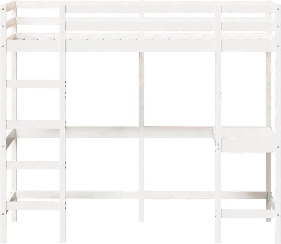 FIONERA Hoogslaper met bureau massief grenenhout wit 75x190 cm