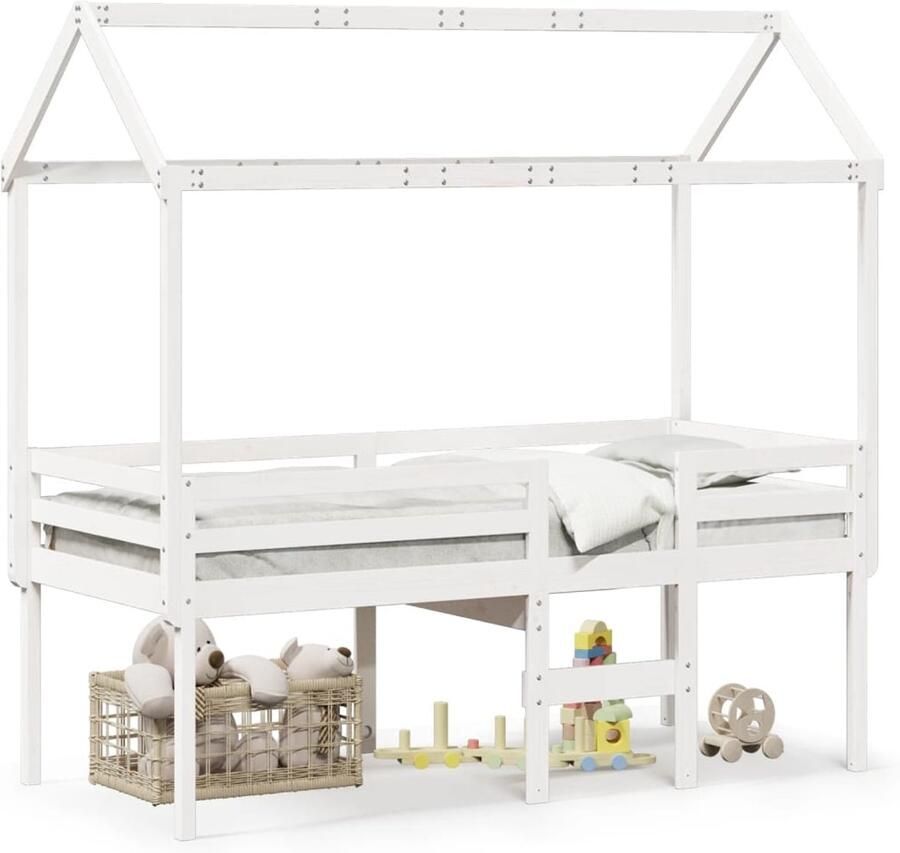 FIONERA Hoogslaper met dak massief grenenhout wit 80x200 cm