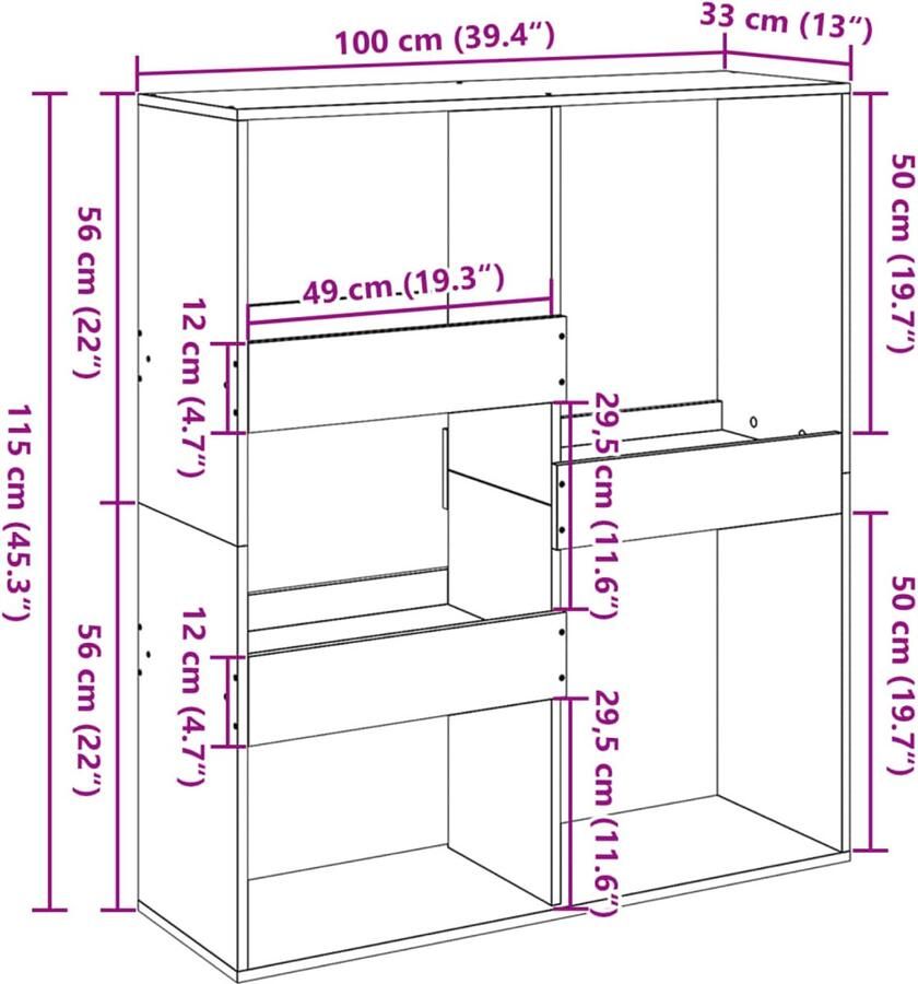 FIONERA Kamerscherm 100x33x115 cm bewerkt hout gerookt eikenkleurig