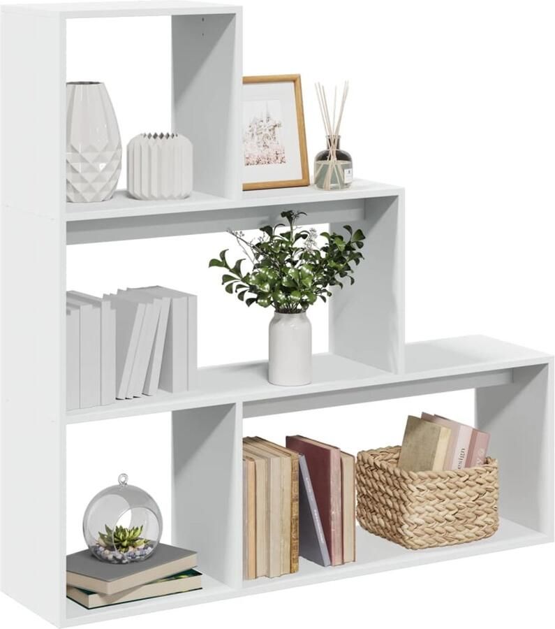 FIONERA Kamerscherm boekenkast 3-laags 123x29x123 cm bewerkt hout wit