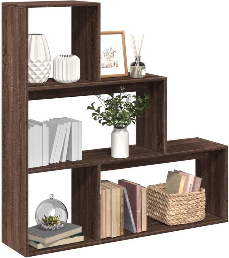 FIONERA Kamerscherm boekenkast 3-laags 123x29x123 cm hout bruin eiken