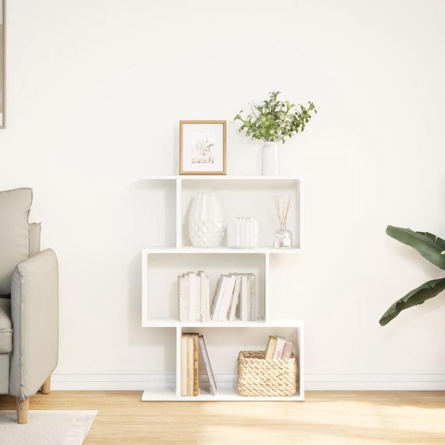 FIONERA Kamerscherm boekenkast 3-laags 70x24x97 cm bewerkt hout wit