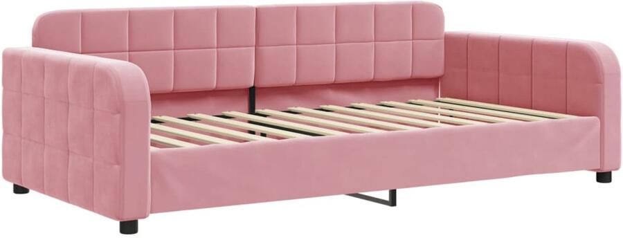 FIONERA Slaapbank met onderschuifbed 90x200 cm fluweel roze