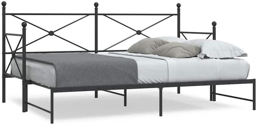 FIONERA Slaapbank met onderschuifbed zonder matras 90x190cm staal zwart