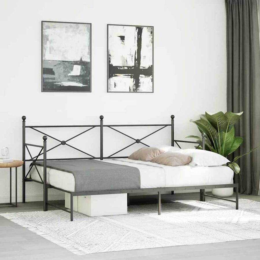 FIONERA Slaapbank met onderschuifbed zonder matras 90x200cm staal zwart