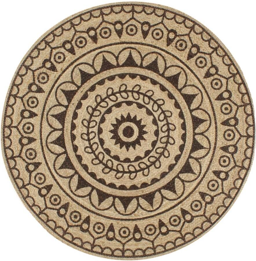 FIONERA Vloerkleed handgemaakt met donkerbruine print 120 cm jute