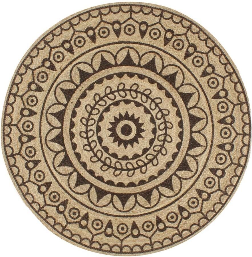 FIONERA Vloerkleed handgemaakt met donkerbruine print 90 cm jute