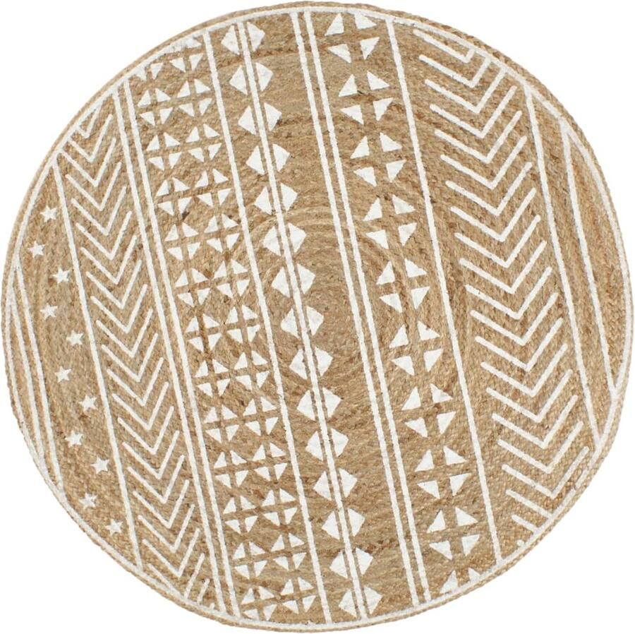 FIONERA Vloerkleed handgemaakt met witte print 90 cm jute