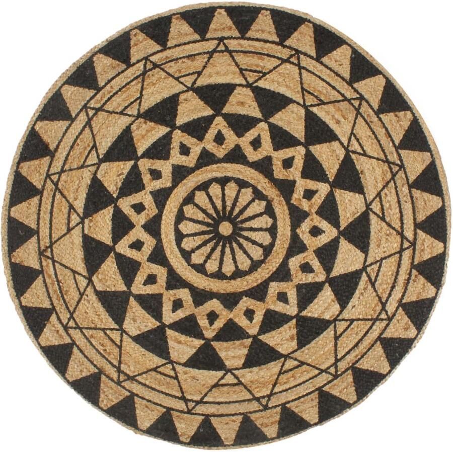 FIONERA Vloerkleed handgemaakt met zwarte print 120 cm jute