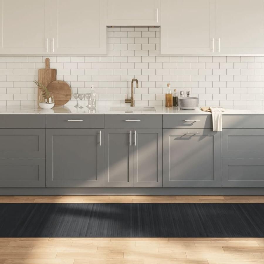 FIONERA Vloerkleed rechthoekig 80x1000 cm bamboe grijs