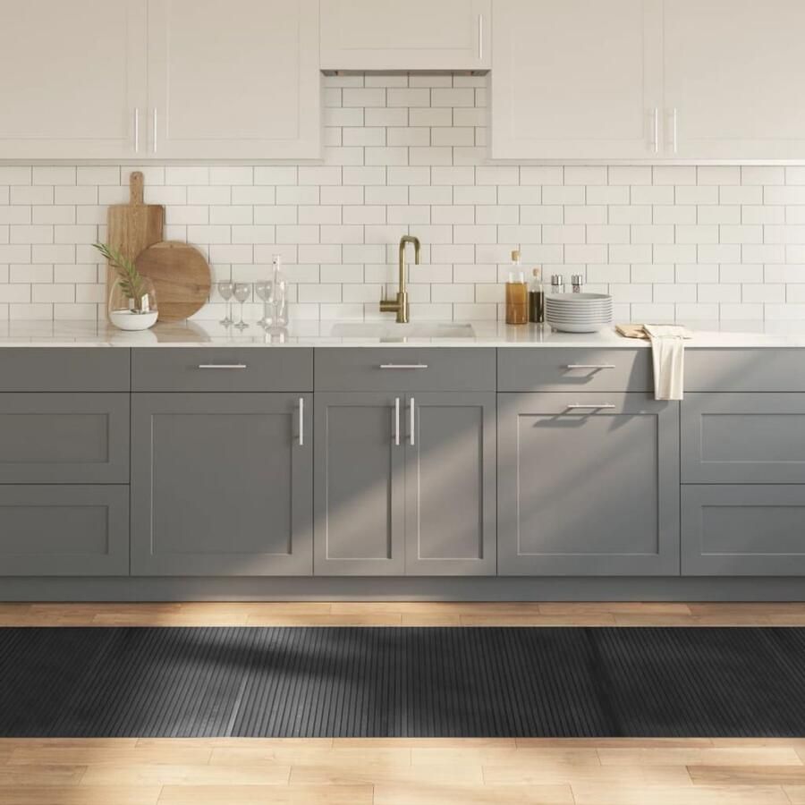 FIONERA Vloerkleed rechthoekig 80x500 cm bamboe grijs