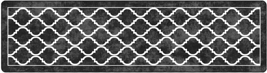 FIONERA Vloerkleed wasbaar anti-slip 80x300 cm zwart en wit