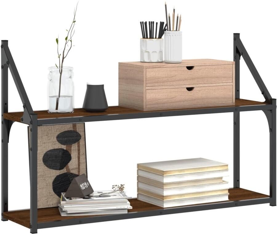 FIONERA Wandrek 2-laags 80x21x51 cm bewerkt hout bruin eikenkleur