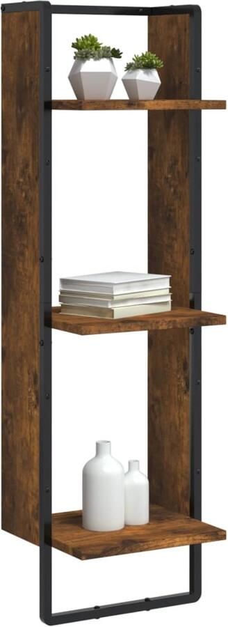 FIONERA Wandrek 3-laags 30x25x100 cm bewerkt hout gerookt eikenkleurig