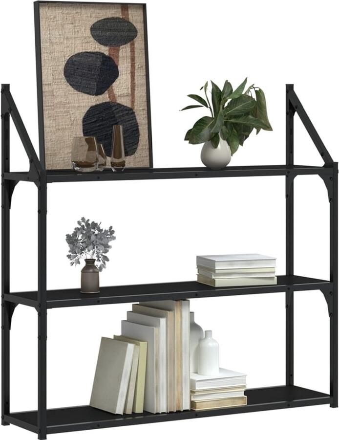 FIONERA Wandrek 3-laags 80x21x78 5 cm bewerkt hout zwart