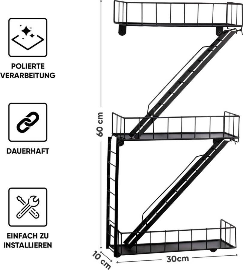 Fire Escape Wandrek zwart metaal hangrek met ladder voor decoratie in de woonkamer modern zwevend rek voor decoratie badkamer slaapkamer - Foto 2