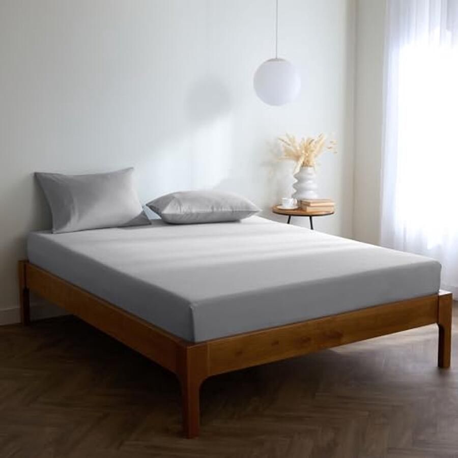 Fitted Sheet 180x200cm voor Box Spring Bed Microfiber Geschikt voor Matras tot 40cm Hoog Zacht en Kreukvrij Lichtgrijs