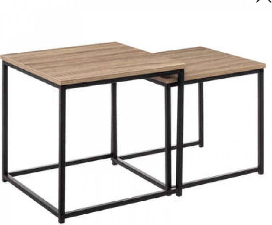 LYDO Bijzettafel zwart Binnen en buiten Salontafel industrieel Set van 2 Koffietafel Sidetable Zwarte vierkante tafel - Foto 2