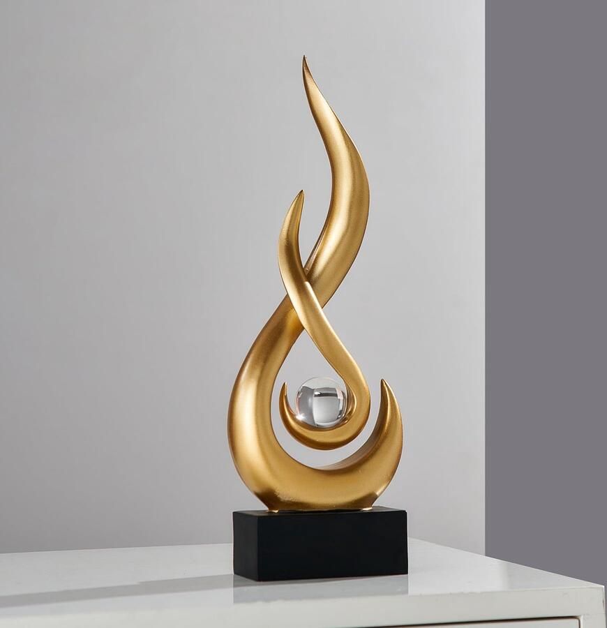 FJSPERM Gouden Deco Moderne Vlam Sculpturen Decoraties voor de Woonkamer Minimalistische Sculptuur Plank Decoratie Accenten Abstract Kunstbeeld voor Eetkamer Kantoor Salontafel Middelpunt