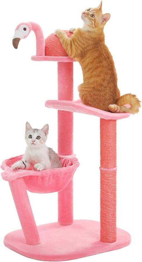 Flamingo Kattenboom voor Kleine en Middelgrote Katten Creatieve Krabpaal met Hangmat en Speelgoed