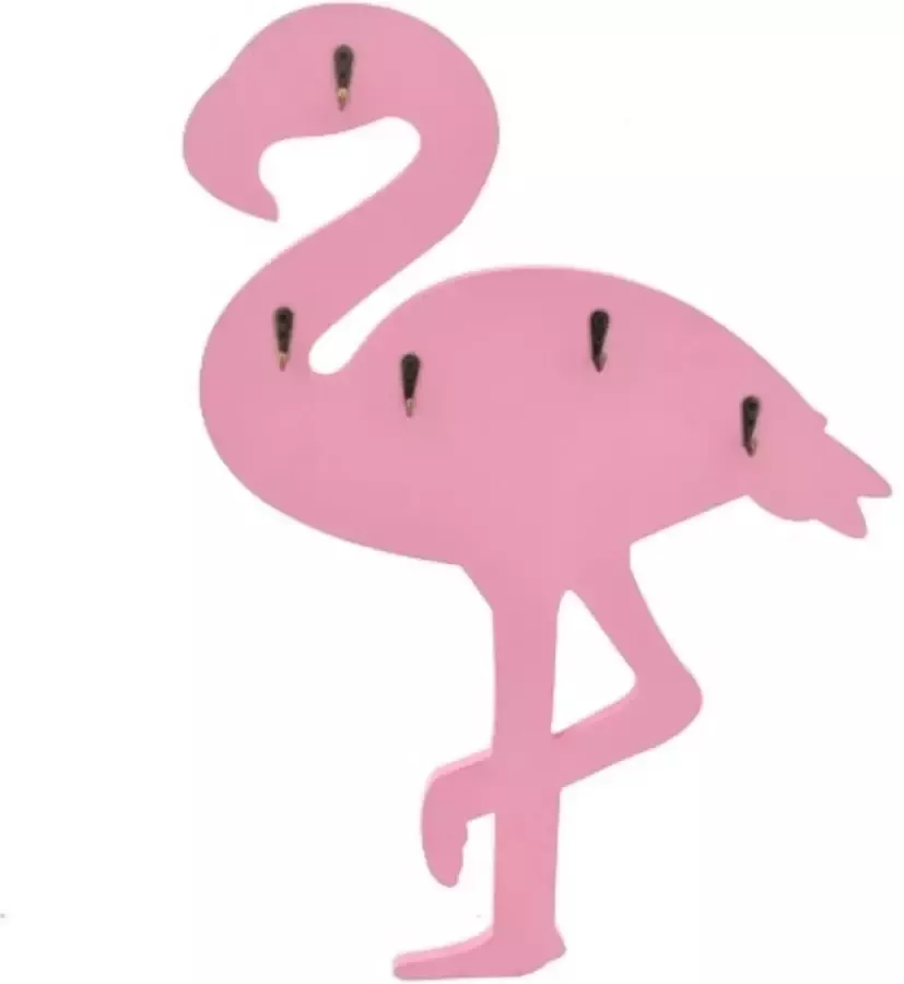 Flamingo kinderkapstok Roze Hout 5 haken