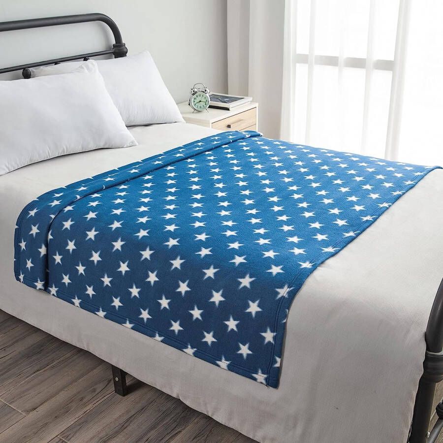 Flanel fleece sterren sprei over bed warme zachte pluche deken voor kinderbank blauw 125 x 150 cm