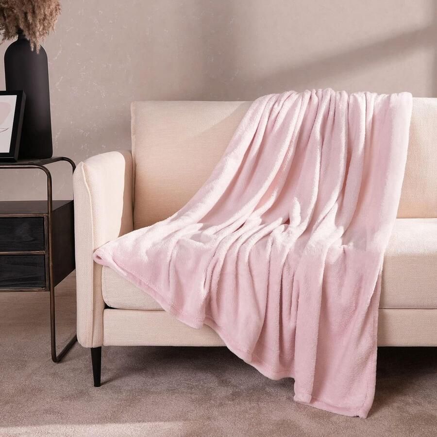 Flanel Fleece Ultra Zachte Grote Deken Gooi over Pluizige Warme Sprei voor Slaapkamer Eenpersoonsbed Sofa Bank Blush Roze 120 x 150cm